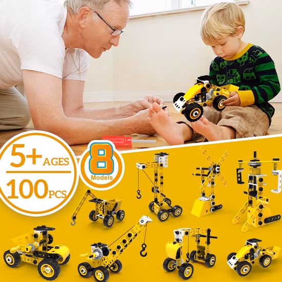 100PCS 8 in 1 Take Apart Car Toy Children Educational Engineering Construction Truck Toy Set Stem Screw Assemble Vehicle Set DIY Building Kit Toys for Kids Boys